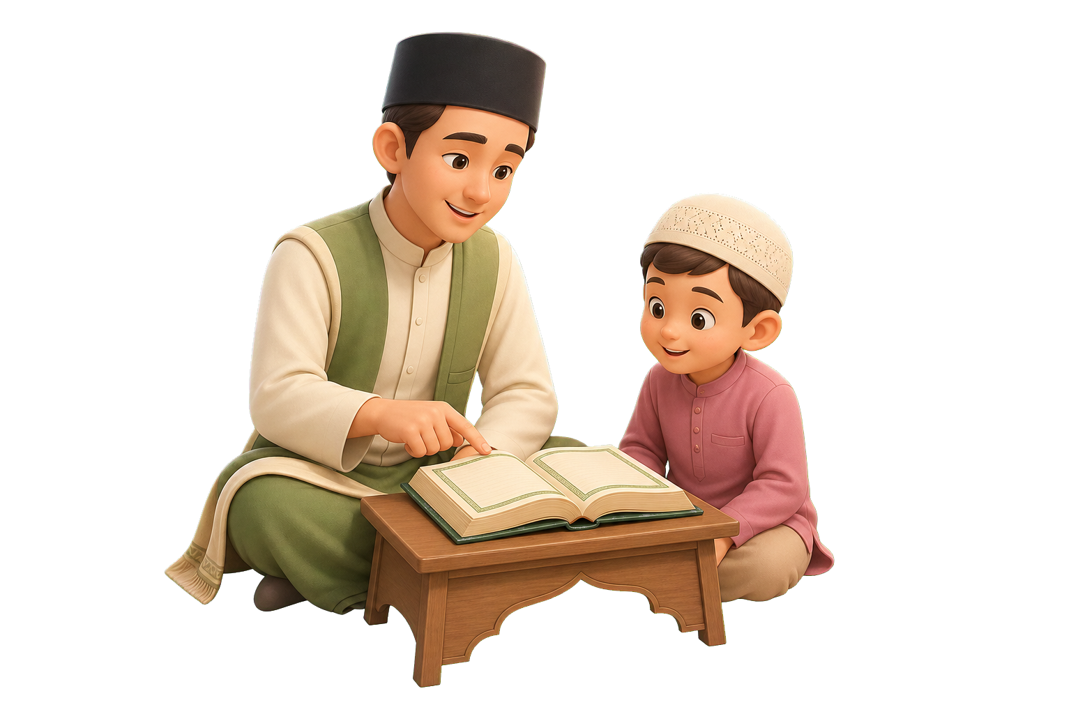 Ilustrasi mentor Al-Quran membimbing siswa